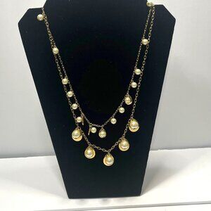 J.Crew Statement Layered Necklace with Gold Charms and Faux Pearls
